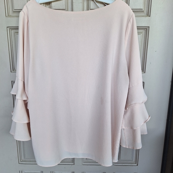 Calvin Klein Pullover SzL Ruffle Sleeve Pale Pink Poly/Spandex Round Neck Fem - Picture 8 of 10